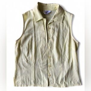 Vintage Frilli Womens Pastel Yellow Floral Embroidered Button-up Shirt Boho M